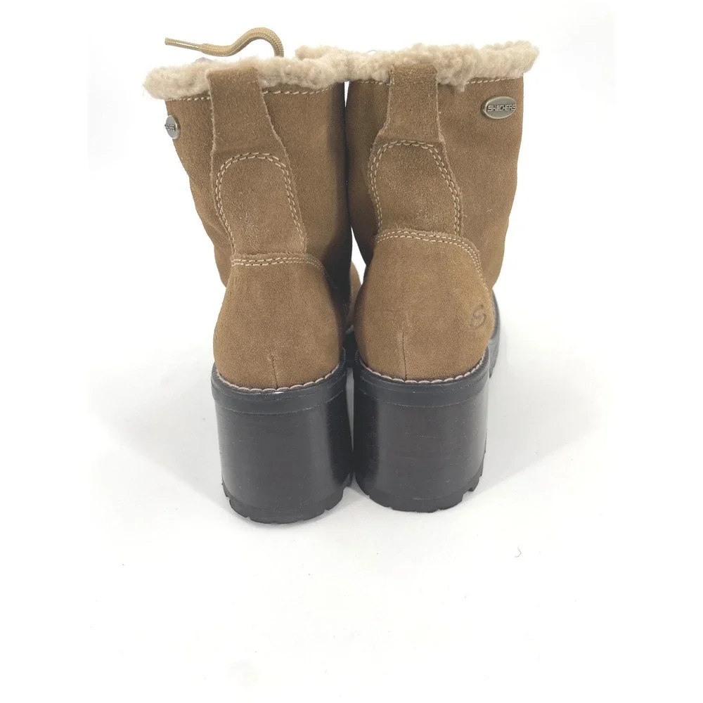 Skechers Boots Womens 8 Tan Suede Jammers Vintage Y2K Chunky Heel Lug Sole 90's